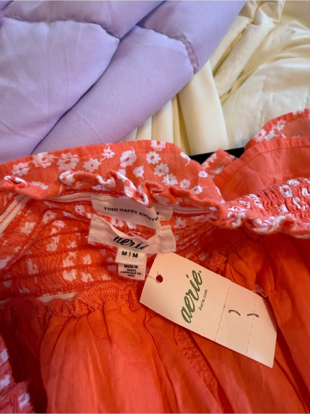 aerie Orange Halter Mini Dress with White Floral Print - Picture 4 of 4
